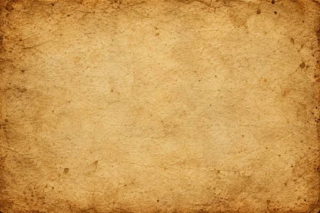 Amber paper with dark weathered edges, scattered brown stains and a lighter center